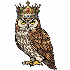 Majestic Owl Wearing a Royal Crown Symbol of Wisdom and Nobility