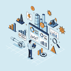 Obraz premium Isometric Oil and Gas Industry Data Analysis.