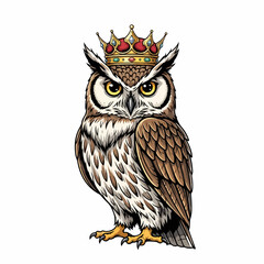 Majestic Owl Wearing a Crown A Symbol of Wisdom and Royalty Illustrated