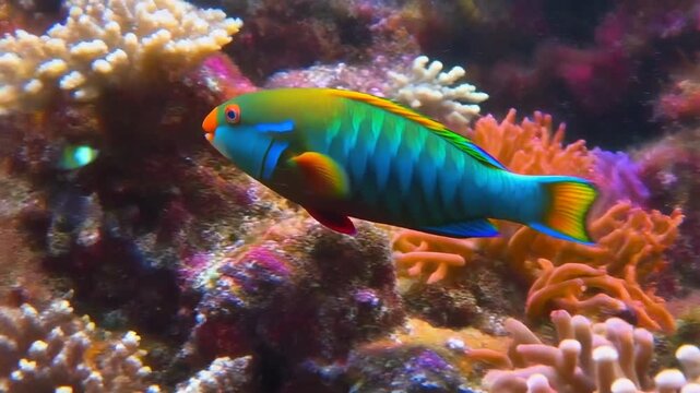 Parrotfish on Coral Reef Colorful Underwater Marine Life