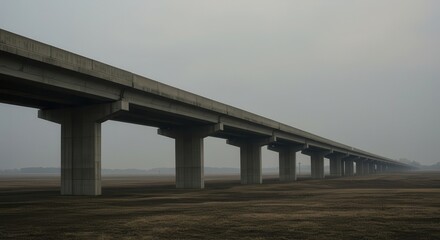 Elevated concrete structure extends across a desolate, flat landscape under a pale sky