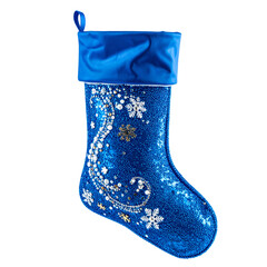 Sparkly blue Christmas stocking with snowflakes