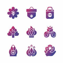 Collection of nine abstract nature and lifestyle icons in a gradient style for graphic design projects