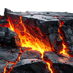 Cracked rock formation revealing glowing molten lava