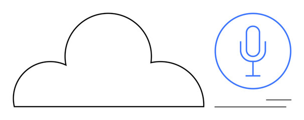 Cloud outline alongside a microphone icon within a circle, representing voice recording and storage. Ideal for cloud technology, voice data, streaming services, communication, audio technology, AI