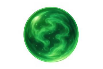 Green magic ball with glowing smoke inside, mystic energy sphere with transparent background