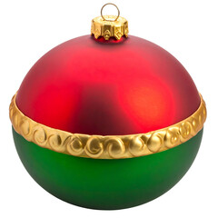 Shiny red and green holiday ornament with gold trim