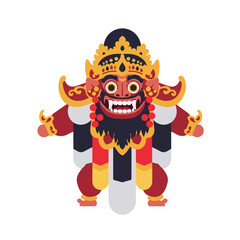 Flat illustration of a balinese rangda demon suitable for designs, cultural projects, educational materials, or travelrelated content.