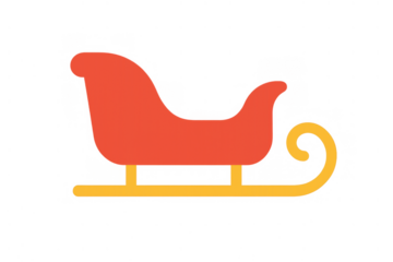 Cartoon red sleigh with yellow runners, representing winter holidays and santa claus delivering gifts, isolated on transparent background
