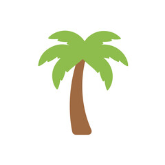 Simple cartoon palm tree with a brown trunk and green leaves suitable for tropical designs, vacation themes, and summer illustrations.