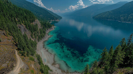 Scenic Mountain Lake with Pristine Waters and Lush Forested Shor