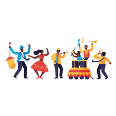 Group of people celebrating, dancing, and playing instruments. Perfect for event promotions, cultural festivals, music performances, and joyful occasions.