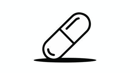 Simple line illustration of a single medical capsule casting a shadow