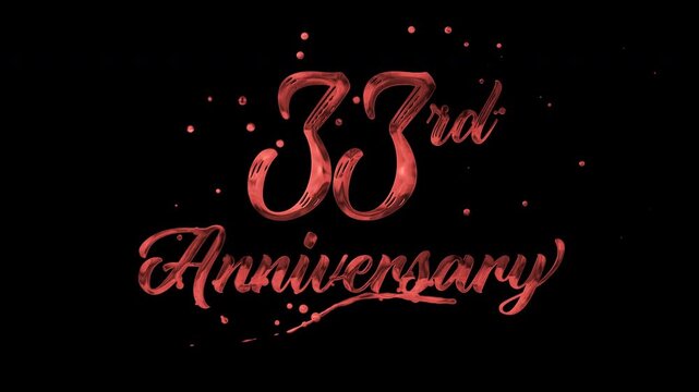 33rd anniversary text animation in red metallic effect. suitable for celebrating special occasions, invitations, anniversary cards and social media. Includes alpha channel for any background.