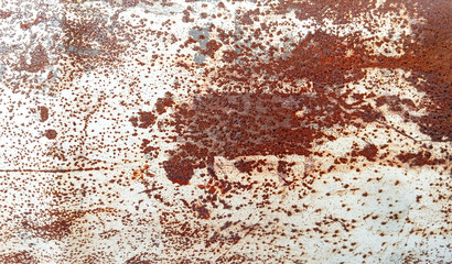 Close-up of rusty metal surface with corrosion patterns, showing natural decay and industrial texture for grunge, vintage, or abstract design backgrounds.
