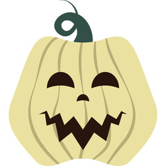 Stylized Yellowish White Halloween Pumpkin Jack O Lantern With Dark Eyes Mouth And Stem On Transparent Background