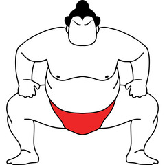 Sumo Wrestler in Red Fundoshi in a Crouching Stance on a Transparent Background Ready for Combat