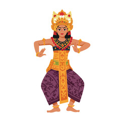 Balinese dancer in traditional attire performing a dance. Suitable for travel brochures, cultural websites, dance studios promotional material.