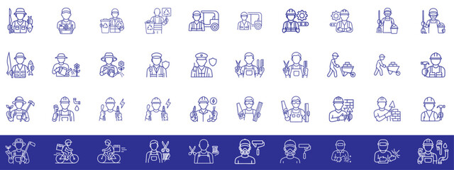 Collection of Line Icons Representing Various Professions and Occupations