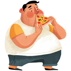 fat man eating sliced pizza