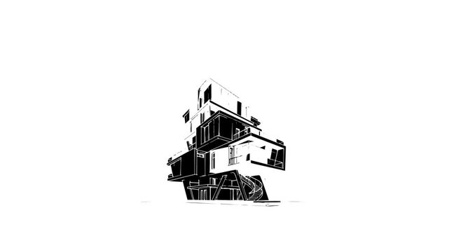 Sketch Motion Line Art Futuristic House