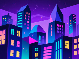 Fototapeta premium Colorful Cubism Cityscape Skyline Minimalist Illustration