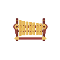 Gamelan saron xylophone with yellow bars, traditional indonesian music instrument. Suitable for cultural design projects and music concepts.