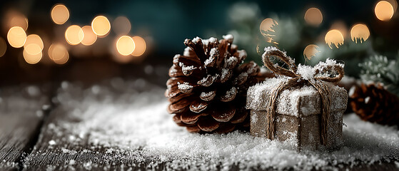 Christmas gift pine cone snow holiday season winter festive background