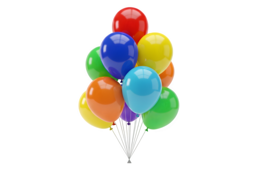 colorful balloons, isolated on white or transparent background. PNG