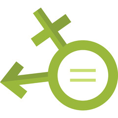 Obraz premium Symbol of gender equality combining male and female symbols with an equals sign inside a circle in a lime green color on a transparent background representing balance and partnership