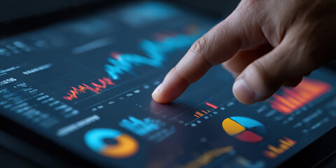 Analyzing financial data trends office environment digital analytics professional insights close-up view business intelligence concepts