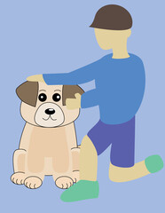 A vector art of a pet dog owner, caring for the animal. 