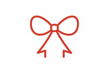 Red bow drawing, hand drawn ribbon knot illustration for gift, present, package decoration, celebration, transparent background