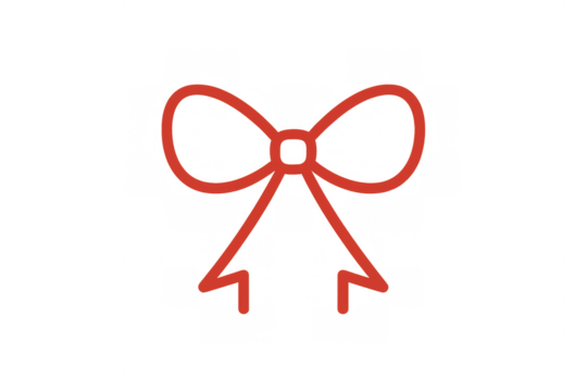 Red bow drawing, hand drawn ribbon knot illustration for gift, present, package decoration, celebration, transparent background