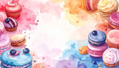 Watercolor macaroon pastel background