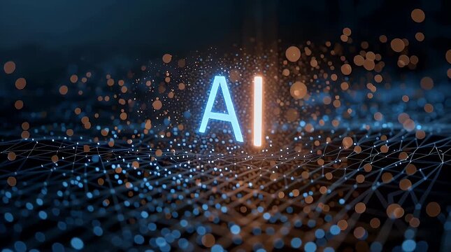 Futuristic AI Technology with Bright Neon Lights and Network Background with ai generated