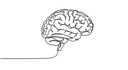 Continuous One Line Drawing of Human Brain. Minimalist Art Style Concept of Idea, Intelligence, Mind, and Psychology Vector Illustration
