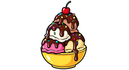Delightful ice cream sundae with chocolate drizzle and cherry on top