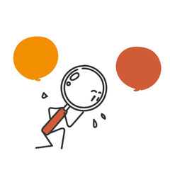 hand drawn doodle magnifying glass character with  bubble talk cartoon