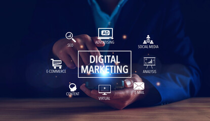 Digital marketing internet advertising and sales increase business technology concept, Businessman...