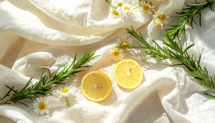 ハーブとレモンのナチュラルデトックス背景