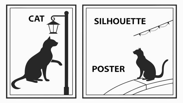 Cat silhouette poster in two panels