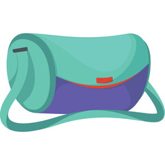 Teal and purple messenger bag with strap isolated on transparent background stylized illustration