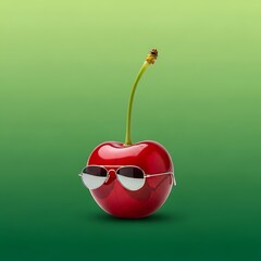 Cool Cherry Wearing Sunglasses on Green Background