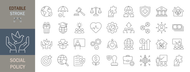 Social policy Icon Set. Editable line icons. Vector illustration.
