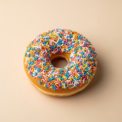 Delicious Donut with Colorful Sprinkles on a Neutral Background
