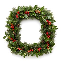 Festive Holly and Pine Christmas Wreath Decoration