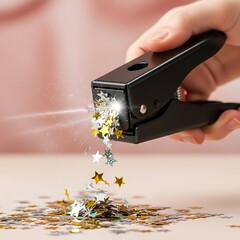 Hand Punching Star Confetti for Festive Celebration