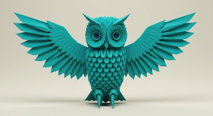Obraz premium Three dimensional stylized owl figure with spread wings displayed against a neutral background