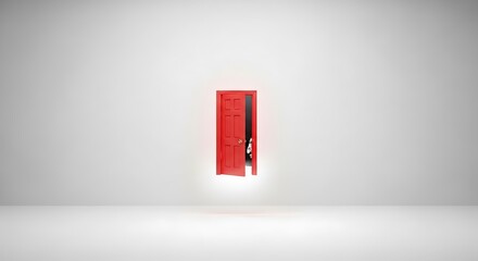 Open Red Door in Minimalist White Room